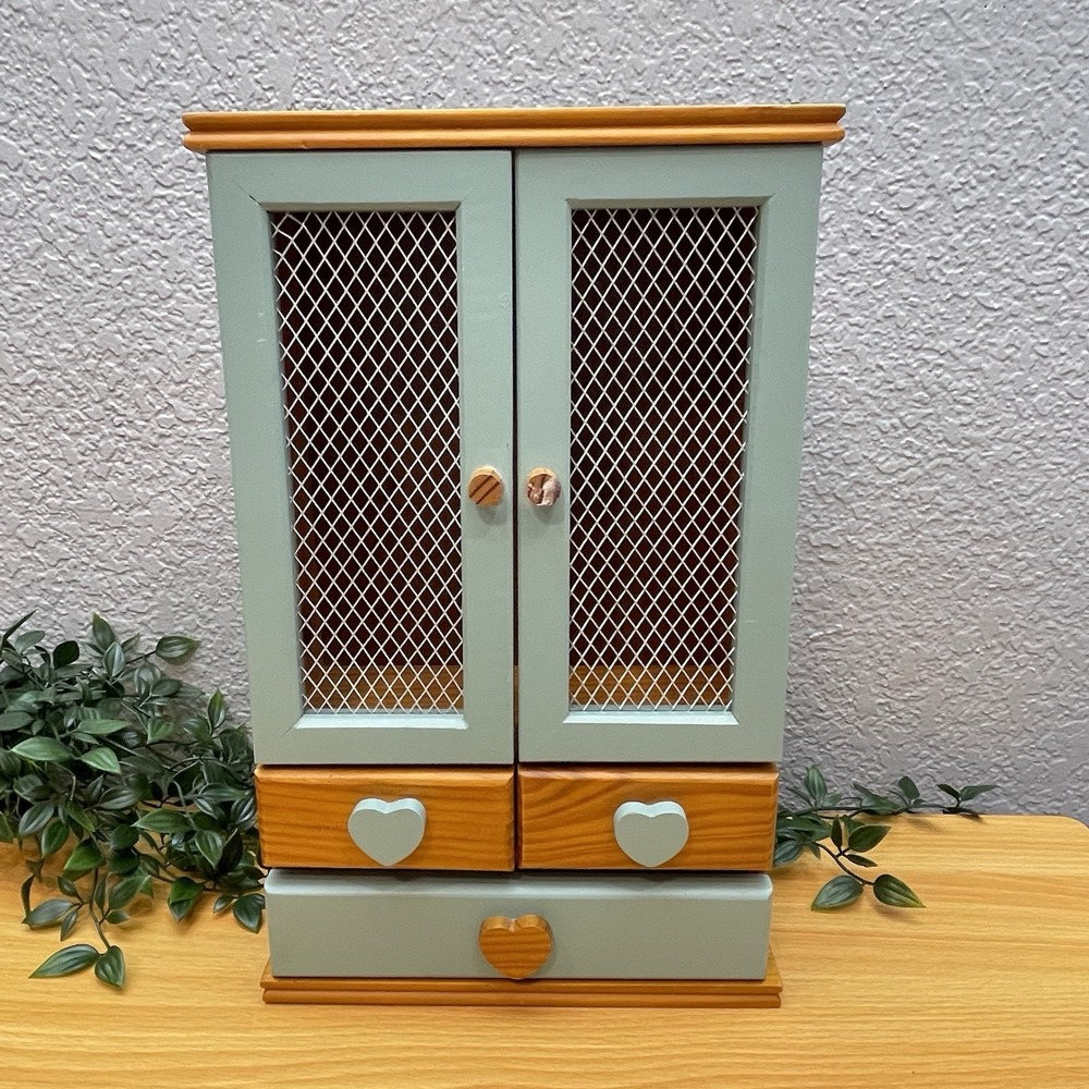 Vintage Cottagecore Wooden Upcycled Tabletop Cabinet Armoire Jewelry Box 16x10"